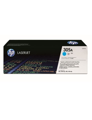 Cartouche de toner HP 305A (CE411A) cyan pour imprimantes LaserJet Pro 300/400 - Capacité 2600 pages