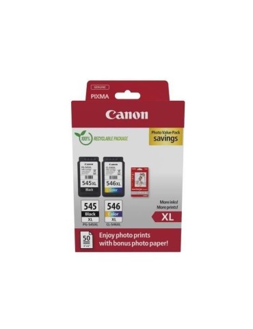 Pack de 2 cartouches d'encre + pack papiers photo - CANON - PG-545XL Noir + CL-546XL Couleur - Haut rendement