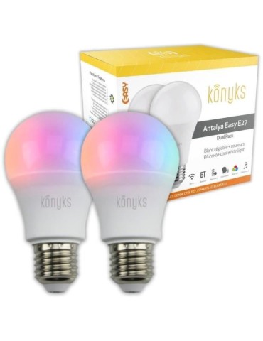 2 Ampoules LED - KONYKS - Antalya Easy E27 Dual Pack - Wifi + Bt - 11 W - Couleurs + Blanc - Compatible Alexa / Google Home