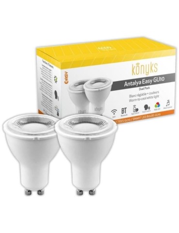 2 Ampoules LED - KONYKS - Antalya GU10 Dual Pack - Wifi + Bt - GU10 - 350 Lumens - RGB + Blanc - Compatible Alexa / Google Home