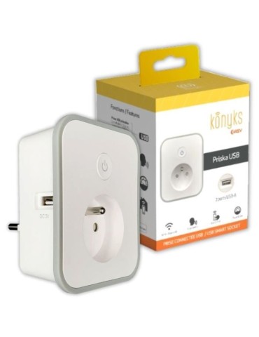 Prise connectée - KONYKS - Priska - USB FR - Wifi + Bt - 16 A avec 2 prises USB-A - Compteur conso - Compatible Alexa / Google