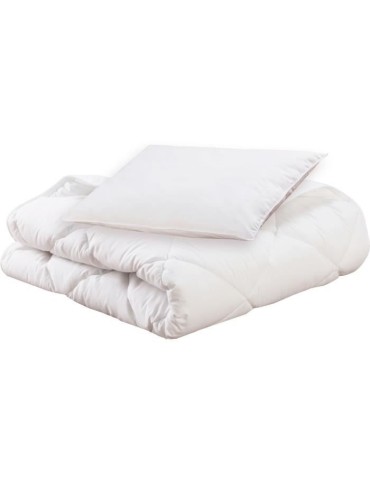 Pack bio Couette 100x140cm + oreiller 40x60cm - MON P'TIT DODO - Chaude - 100% Polyester Fibre creuse siliconée - 1 personne -