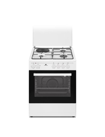 Cuisiniere mixte CONTINENTAL EDISON CECM60FCW - 3 feux gaz + 1 électrique - L59,8 x P61 xH83 cm - Blanc