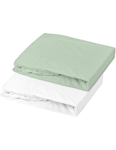 Lot de 2 draps housse en jersey - Blanc / Vert de Gris - 60 x 120 x 15 cm