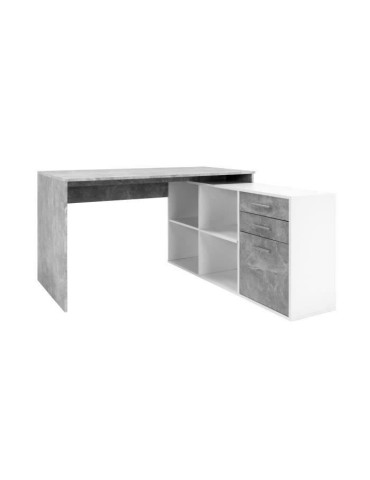 Bureau d'angle London - Panneaux de particules - Décor béton structuré, blanc - 136 x 75 x 139 cm