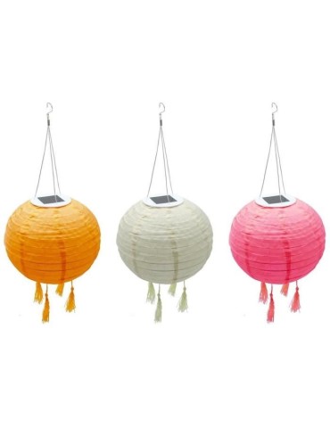 Lot de 3 lampions solaires - LUMISKY - SHANGRI LA - H20 cm - Rose, creme et orange - LED blanc chaud