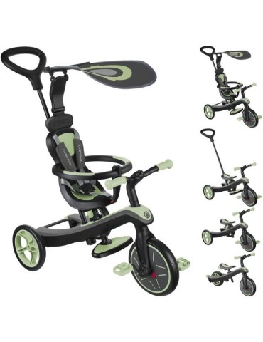 Tricycle évolutif EXPLORER 4 EN 1 - GLOBBER - Vert Sauge - Draisienne - de 10 mois a 5 ans - Montage sans outils