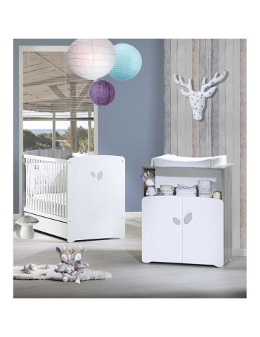 Chambre bébé duo Leaf: lit 120x60, commode a langer - Babyprice - Blanc