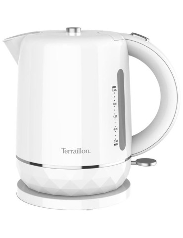 Bouilloire électrique - TERRAILLON – 15351 DIAMANT Blanc – 1.5L - 2200W - Base pivotante 360° - Base reliefée effet diama