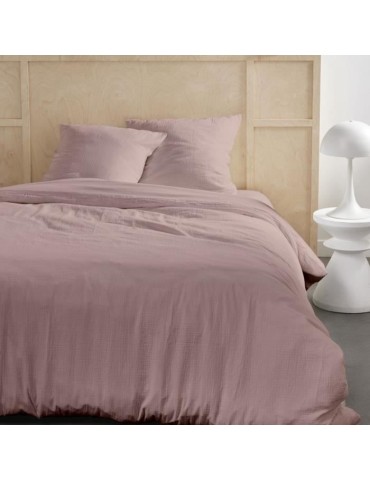 Parure de lit - TODAY - 123667 - 2 personnes - 260x240cm - Gaze de coton unie - Rose des sables