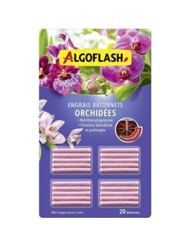 Engrais pour orchidées - ALGOFLASH - 20 bâtonnets - Action jusqu'a 3 mois