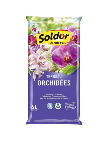 Terreau Orchidées 6 L - ALGOFLASH - Terreau spécifique - Ecorces de pin - Engrais NPK - 6 l