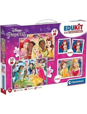 Clementoni - Edukit - Disney Princesses - Coffret apprentissage 4 en 1 - 2 puzzles, 1 mémo, 1 jeu de 6 cubes - Fabriqué en Ita