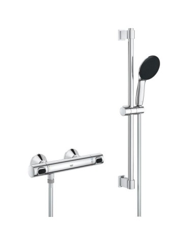 Ensemble de douche avec mitigeur thermostatique, pommeau 1 jet, barre 60cm et flexible - GROHE 34800001 - Economie d'eau - Chrom