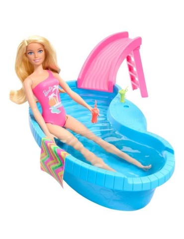 Barbie - Poupée et accessoires - Coffret poupée blonde avec piscine