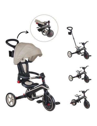 Tricycle évolutif EXPLORER 4 EN 1 PLIABLE - GLOBBER - Taupe - Draisienne - de 10 mois a 5 ans - Montage sans outils