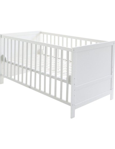 Lit Bébé Évolutif 70x140 - ROBA - Réglable en Hauteur - 3 Barreaux Amovibles - Coins de Transformation Inclus - Bois Blanc