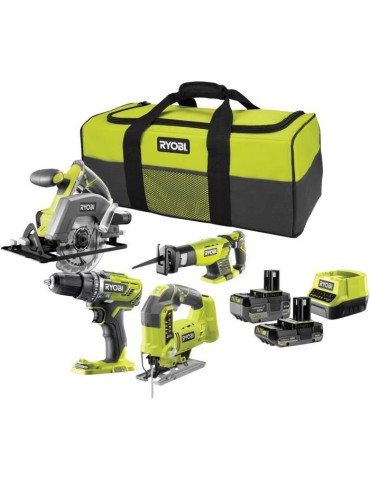 RYOBI Pack 4 outils sans fil One+ RCK184C-242S - Perceuse - 3 scies circulaire, sauteuse, sabre - 2 batteries 2Ah et 4Ah