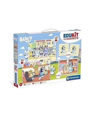 Clementoni - Edukit - Bluey - Coffret apprentissage 4 en 1 - 2 puzzles, 1 mémo, 1 jeu de 6 cubes - Fabriqué en Italie - Dés 4