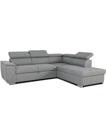 Canapé d'angle convertible réversible avec coffre - 5 places - DAYTONA - Tissu gris - 260 x 77 / 94 x 216 cm