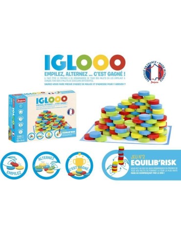 Iglooo 100 Pieces - JEUJURA - Jeu d'Adresse et de Logique avec Palets et Tapis, Regles des Jeux Incluses