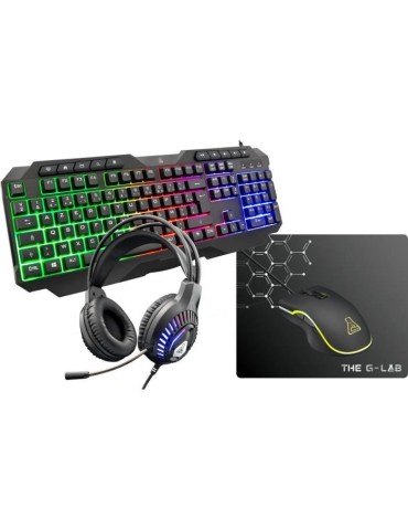 COMBO GAMING 4en1 - THE G-LAB - COMBO-PLUTONIUM/FR - Clavier et Souris rétroéclairé Casque Gaming Rétroéclairé + Tapis de