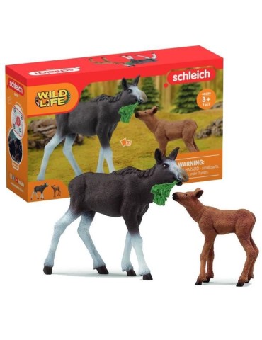 Figurines Élan Femelle avec Veau, animaux sauvages, Schleich 42629 Wild Life, Pour enfant des 3 ans