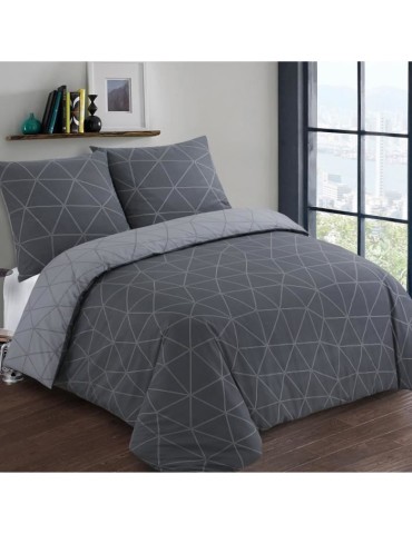 VISION Parure de couette Hugo - 100% coton - 1 housse de couette 240 x 260 cm + 2 taies d'oreiller 65 x 65 cm - Gris anthracite