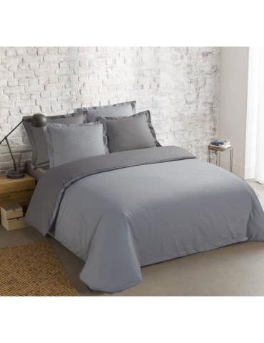 VISION - Bicolore - Housse de couette Réversible 200x200cm avec 2 taies 65x65cm -Gris/gris perle - 100% coton