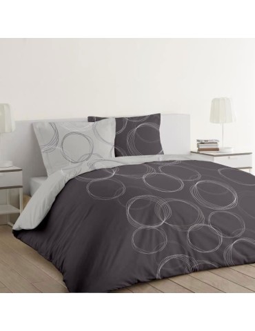 VISION Parure de couette Lenny - 100% coton - 1 housse de couette 220 x 240 cm + 2 taies d'oreiller 65 x 65 cm - Gris anthracite