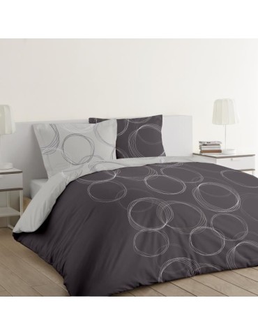 VISION Parure de couette Lenny - 100% coton - 1 housse de couette 260 x 240 cm + 2 taies 65 x 65 cm - Gris anthracite