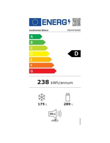 Réfrigérateur 4 portes avec distributeur d'eau - 446L - Total No Frost - L79 cm x H 180 cm - Noir - Classe D