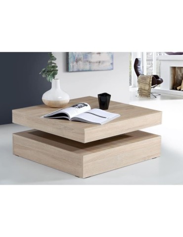 Table basse plateau rotatif - Carré - Chene - 78 x 78 x 36 cm