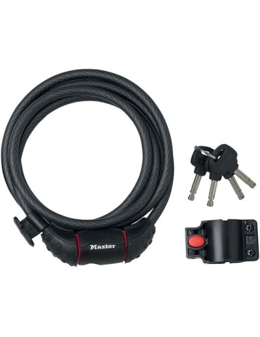 MASTER LOCK Cable Antivol Vélo [1,8 m Câble] [Clé] [Extérieur] [Support Fixation Vélo] 8130EURDPRO