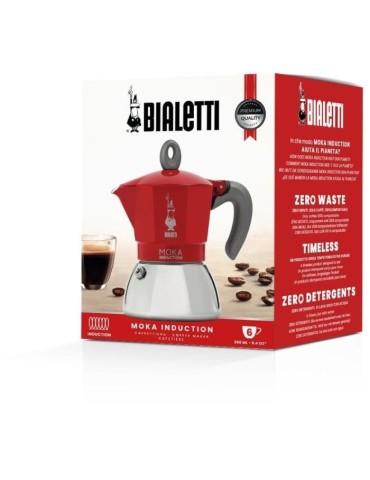 Cafetiere italienne - BIALETTI - NEW MOKA INDUCTION - 6 tasses - 0,28 L - Rouge