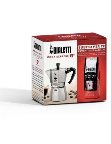 Cafetiere italienne + 1 Café Perfetto Moka Classico - BIALETTI - MOKA - 6 tasses - 0,30 L - Paquet de 250 g - Argent