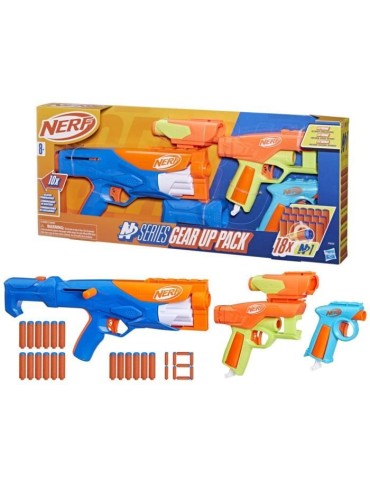 NERF Pack 3 blasters N Series Gear Up, pistolet a fléchettes, 18 fléchettes Nerf N1 compatibles uniquement avec les blasters