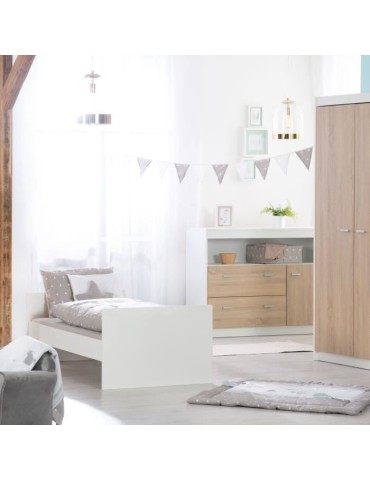 Chambre bébé duo - Lit évolutif 70 x 140 cm + Commode a langer avec plan a langer inclus - ROBA - Bicolore blanc / décor che