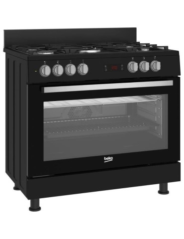 Cuisiniere - BEKO - GM15311DBNS - 90cm - 4 Gaz + 1 Double couronne - Multifonction - Nettoyage catalyse 3 côtés - 111L - Noir