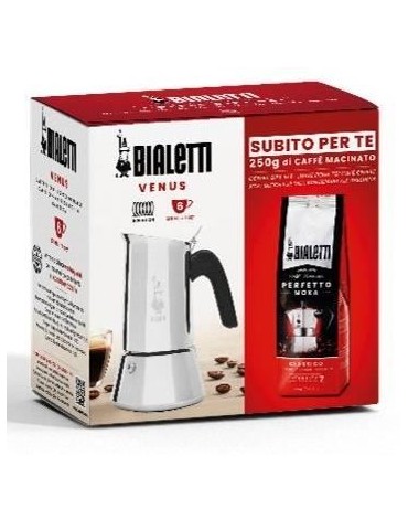 Cafetiere italienne + 1 Café Perfetto Moka Classico - BIALETTI - VENUS - 6 tasses - 0,30 L - Paquet de 250 g - Argent