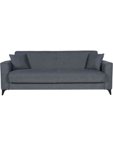 Canapé convertible 3 places - BERGAMO - Tissu gris foncé - 2 coussins - coffre de rangement - 230 x 85 x 89 cm