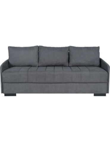 Canapé convertible 3 places - BETTA - Tissu gris clair - Couchage 145 x 190 cm - Coffre de rangement - 200 x 95 x 91 cm