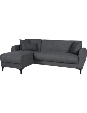 Canapé d'angle convertible réversible - 3 / 4 personnes - BILBAO - Coffre - 3 coussins - Tissu Gris foncé - 229 x 81 / 154 x