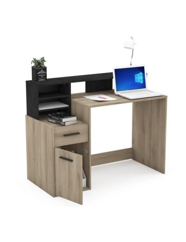 Bureau avec rangements - DELPHI - Chene/noir - L126,2 x P59.8 x H93.5cm - DEMEYERE