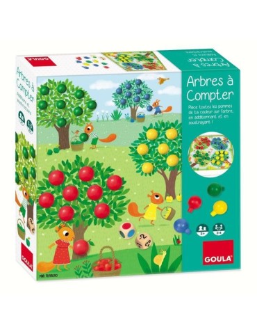 Jeu éducatif - GOULA - Arbres a compter - Complétez les arbres avec des fruits en fonction des dés