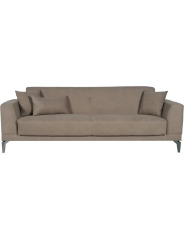 Canapé convertible 3 places - HENRY - Tissu marron - 3 coussins - coffre de rangement - 234 x 85 x 84 cm