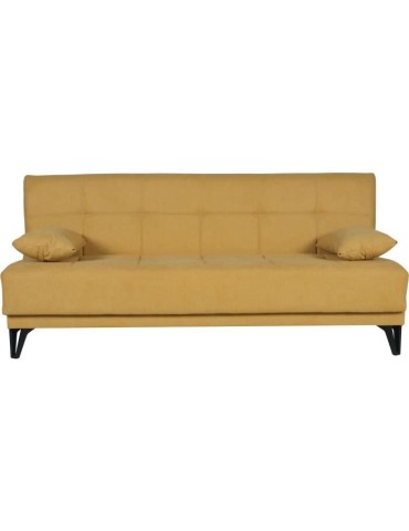 Banquette convertible 3 places - LIMRA - Tissu moutarde - 2 coussins - Coffre de rangement - 190 x 87 x 87 cm