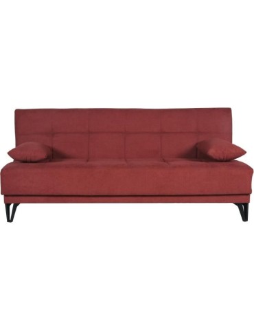 Banquette convertible 3 places - LIMRA - Tissu rouge - 2 coussins - Coffre de rangement - 190 x 87 x 87 cm