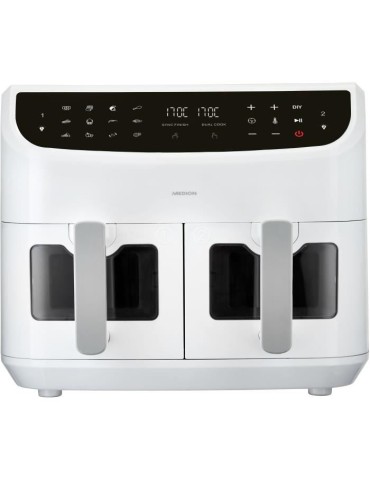 Friteuse a Air Chaud - MEDION - P20 XXL Twin - 2600 W - 2 paniers - 9 programmes - Blanc