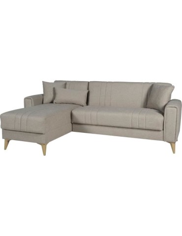 Canapé d'angle convertible réversible - 3 / 4 personnes - OMEGA - Tissu beige - Coffre - 3 coussins - 225 x 81/151 x 84 cm